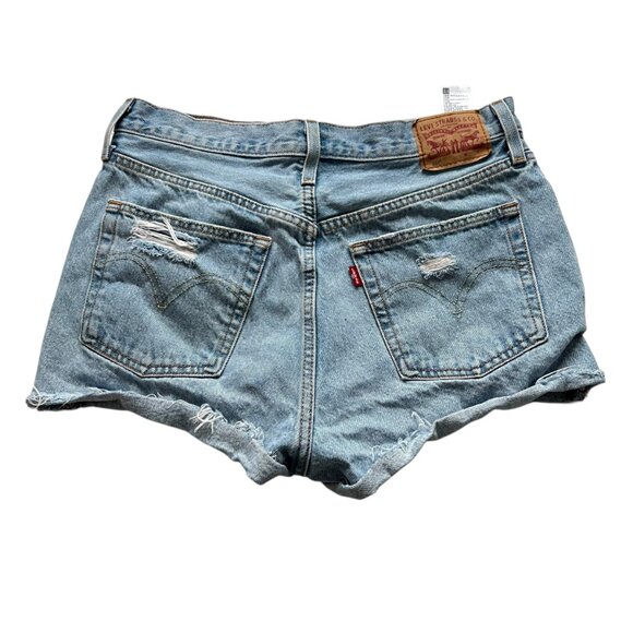 Levis jean shorts light wash denim 30" waist distressed ripped cut offs button - Picture 2 of 3